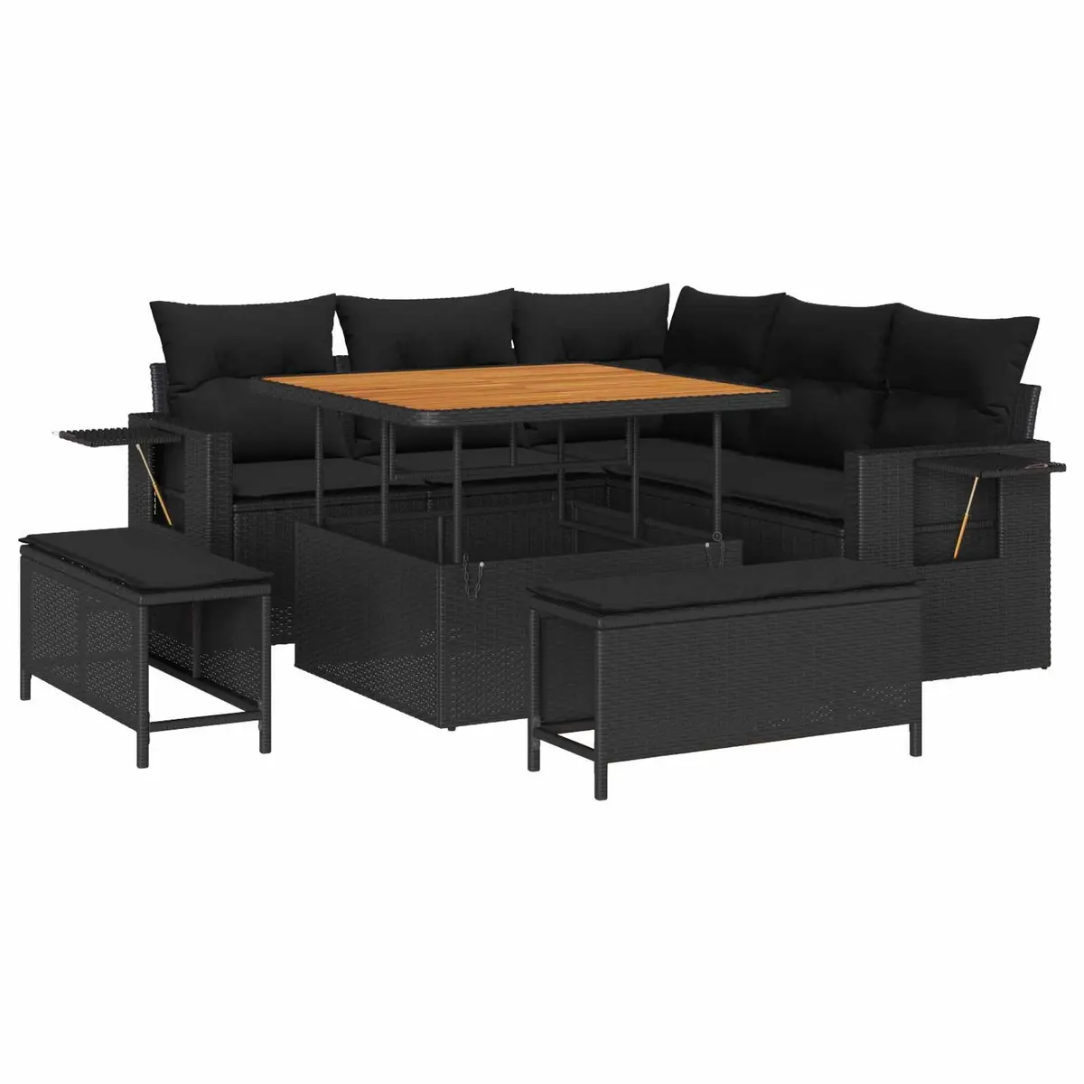 Modular Garden Sofa Set 8 Pieces Black Poly Rattan Outdoor Furniture