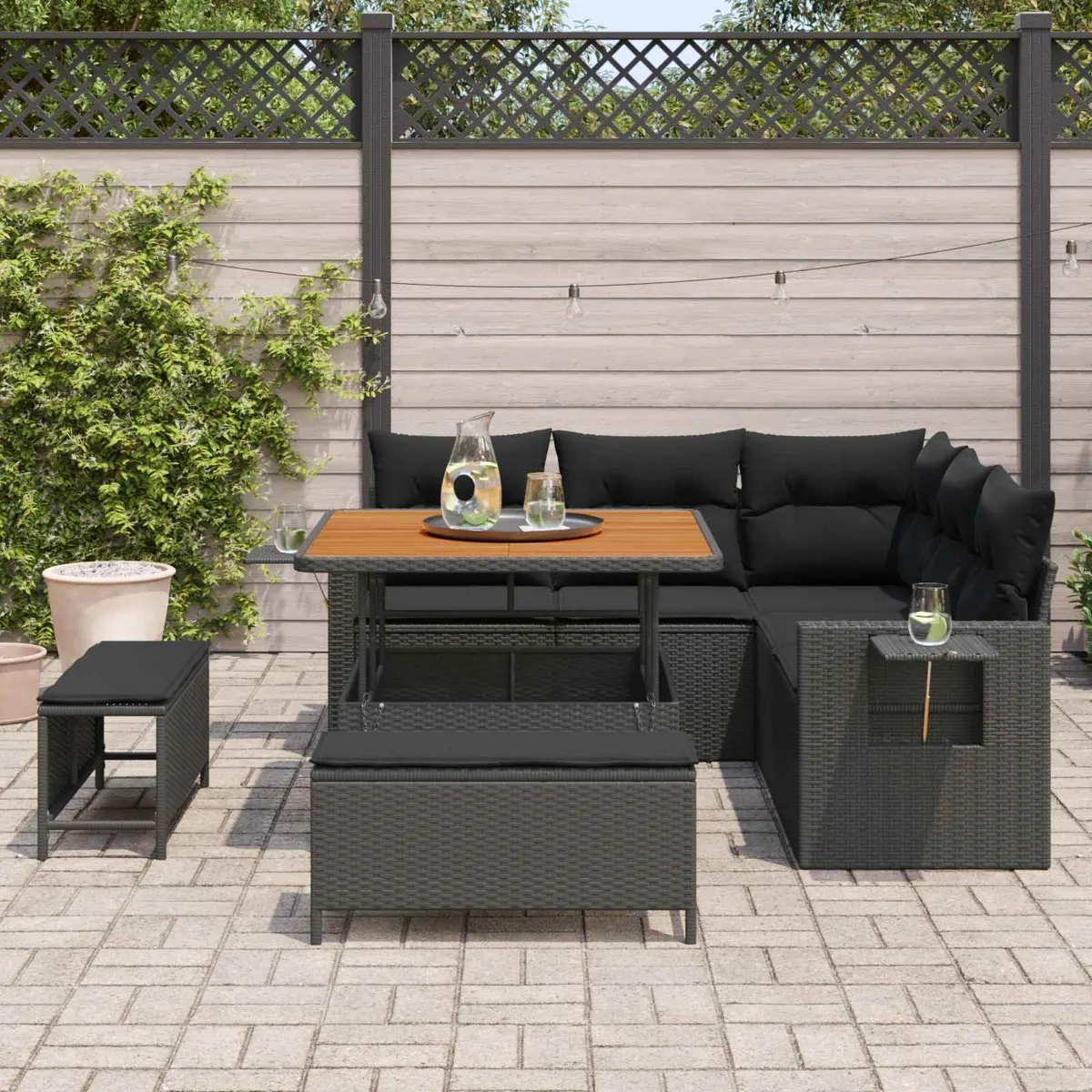 Modular Garden Sofa Set 8 Pieces Black Poly Rattan Outdoor Furniture