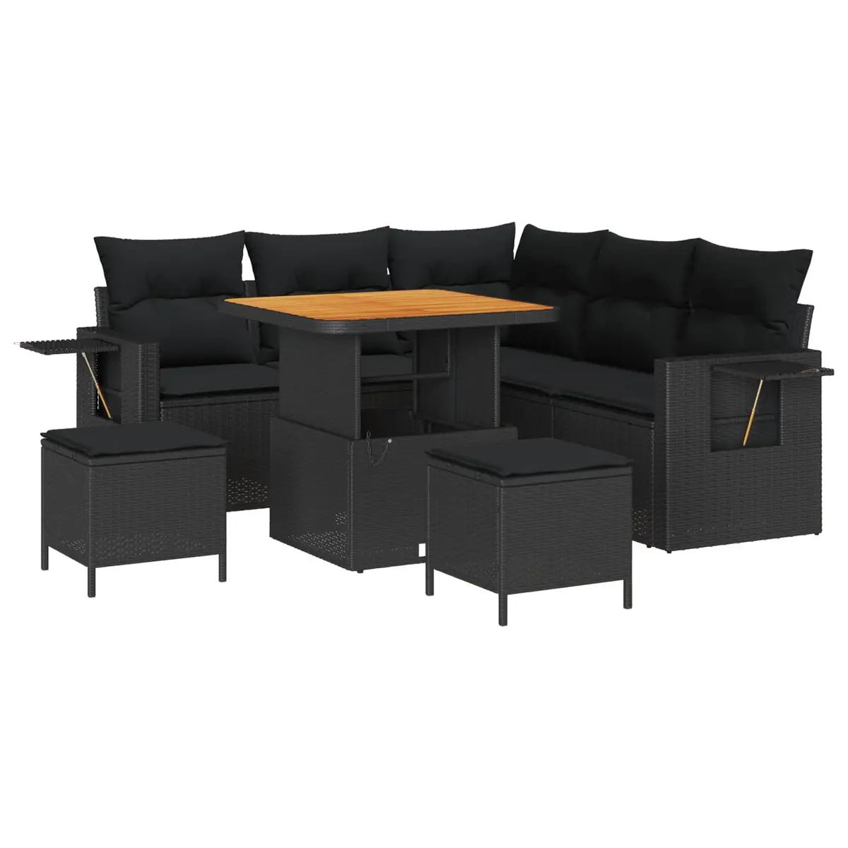 Modular Garden Sofa Set 8 Pieces Black Poly Rattan Outdoor Furniture with