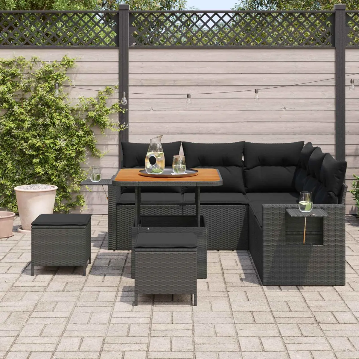 Modular Garden Sofa Set 8 Pieces Black Poly Rattan Outdoor Furniture with