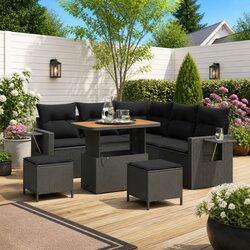 Modular Garden Sofa Set 8 Pieces Black Poly Rattan Outdoor Furniture with