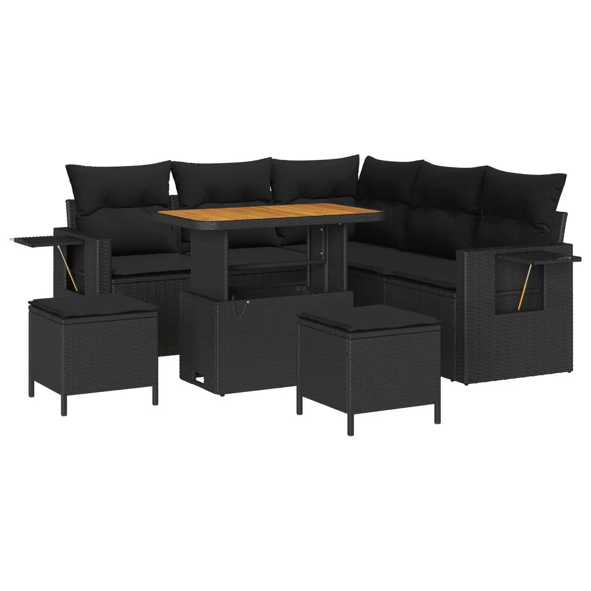 Modular Garden Sofa Set 8 Pieces Black Poly Rattan Outdoor Furniture with