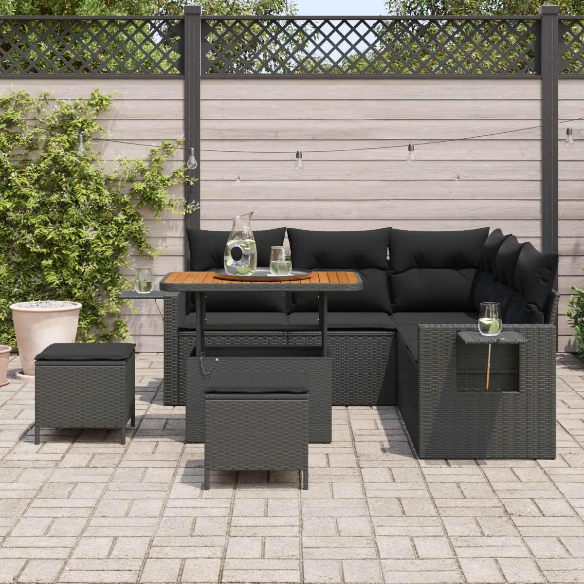 Modular Garden Sofa Set 8 Pieces Black Poly Rattan Outdoor Furniture with