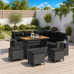 Modular Garden Sofa Set 9 Pieces Black Poly Rattan Outdoor Furniture with