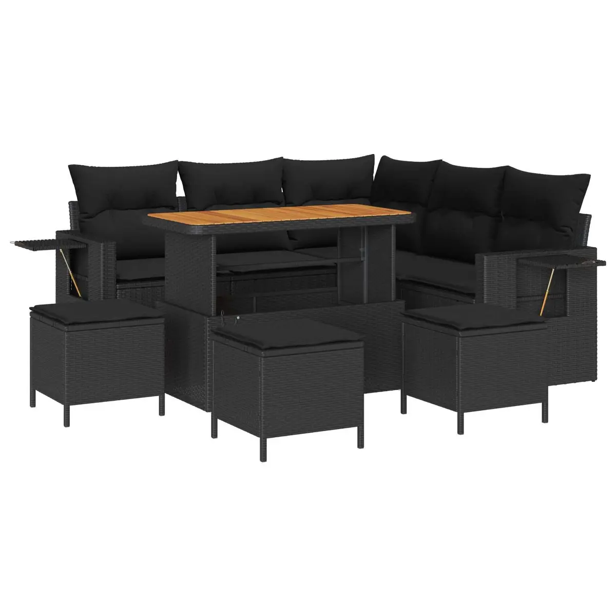 Modular Garden Sofa Set 9 Pieces Black Poly Rattan Outdoor Furniture with