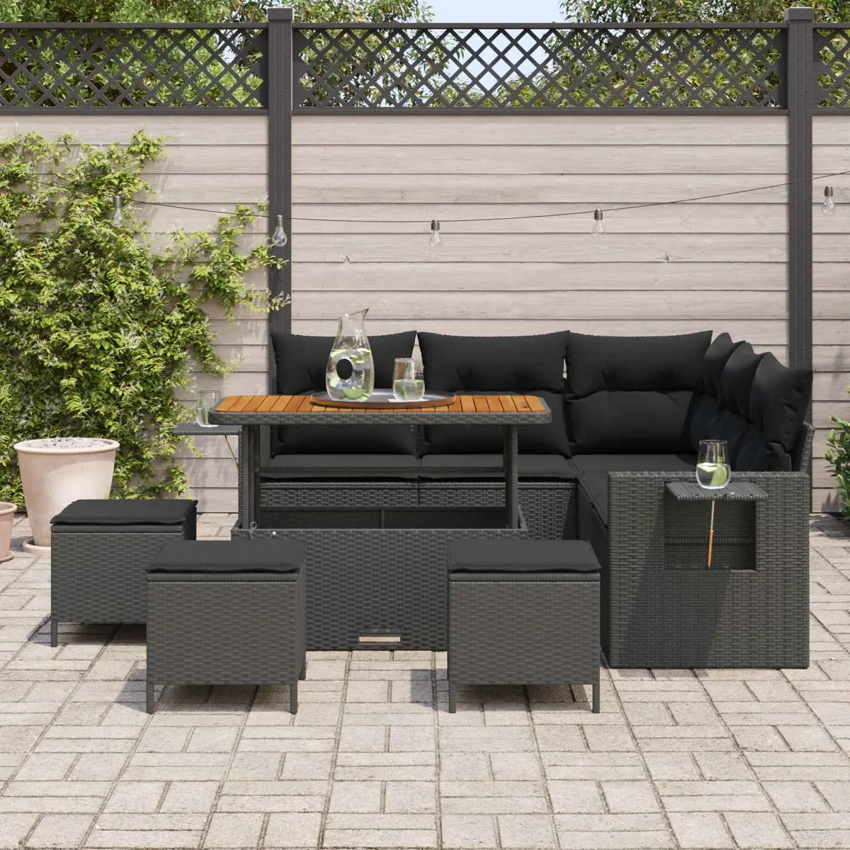 Modular Garden Sofa Set 9 Pieces Black Poly Rattan Outdoor Furniture with
