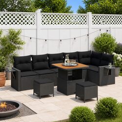 Garden Sofa Set 9 Piece Outdoor Furniture Height Adjustable Black Poly Rattan