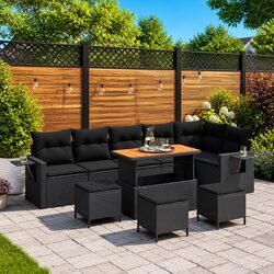 Outdoor Garden Sofa Set 10 pcs Black Poly Rattan Modular Furniture Patio Lounge