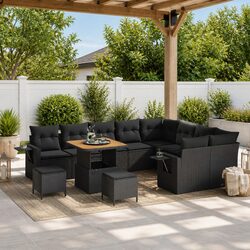 Garden Sofa Set Height-Adjustable 12-Piece Outdoor Furniture Black Poly Rattan