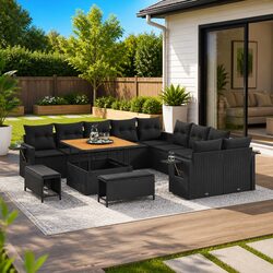 Garden Sofa Set 13pcs Height-Adjustable Modular Outdoor Furniture Black Poly
