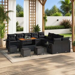 Garden Sofa Set 14 Piece Modular Black Poly Rattan Outdoor Furniture Sectional