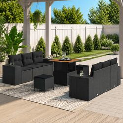 9-Piece Modular Garden Sofa Set Outdoor Poly Rattan Furniture with Cushions