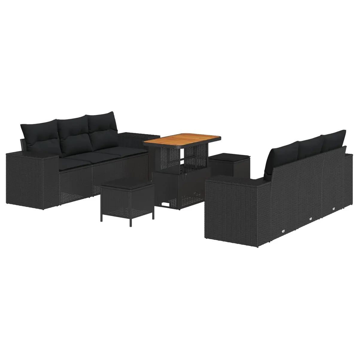 Modular Garden Sofa Set 9 Piece Black Poly Rattan Outdoor Furniture with
