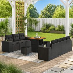Modular Garden Sofa Set Height-Adjustable 10 Piece Black Outdoor Furniture