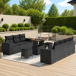 Modular Garden Sofa Set Height-Adjustable 10 Pieces Black Outdoor Furniture