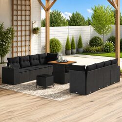 Garden Sofa Set Modular Outdoor Furniture Black Poly Rattan with Cushions 11
