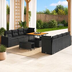 Modular Garden Sofa Set 11 Pieces Outdoor Patio Furniture Black Poly Rattan