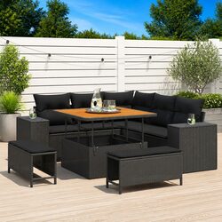 Garden Sofa Set Modular Outdoor Furniture 8 Piece Black Poly Rattan Patio Lounge