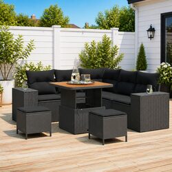 Garden Sofa Set 8 Piece Outdoor Furniture Modular Lounge Black Poly Rattan