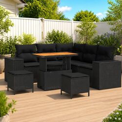 Garden Sofa Set 8 pcs Modular Outdoor Furniture Black Poly Rattan with Cushions