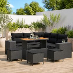 Garden Sofa Set 9 pcs Black Poly Rattan Modular Outdoor Furniture with Cushions