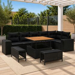 Garden Sofa Set 9pcs Outdoor Furniture Modular Patio Seating Black Poly Rattan