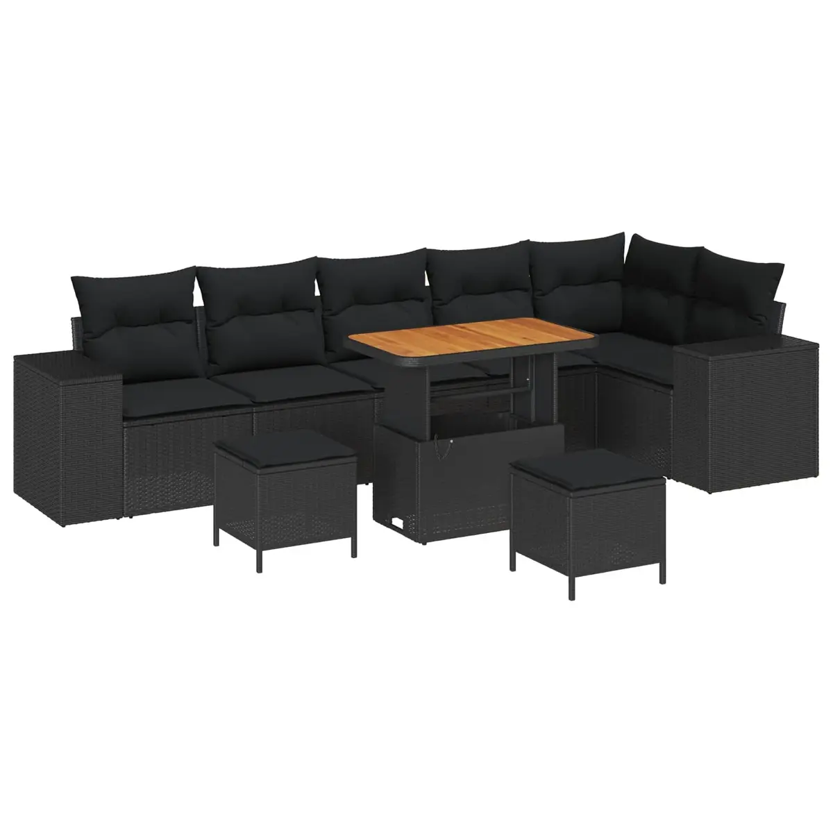 Modular Outdoor Garden Sofa Set 9 Pieces Black Poly Rattan Patio Furniture