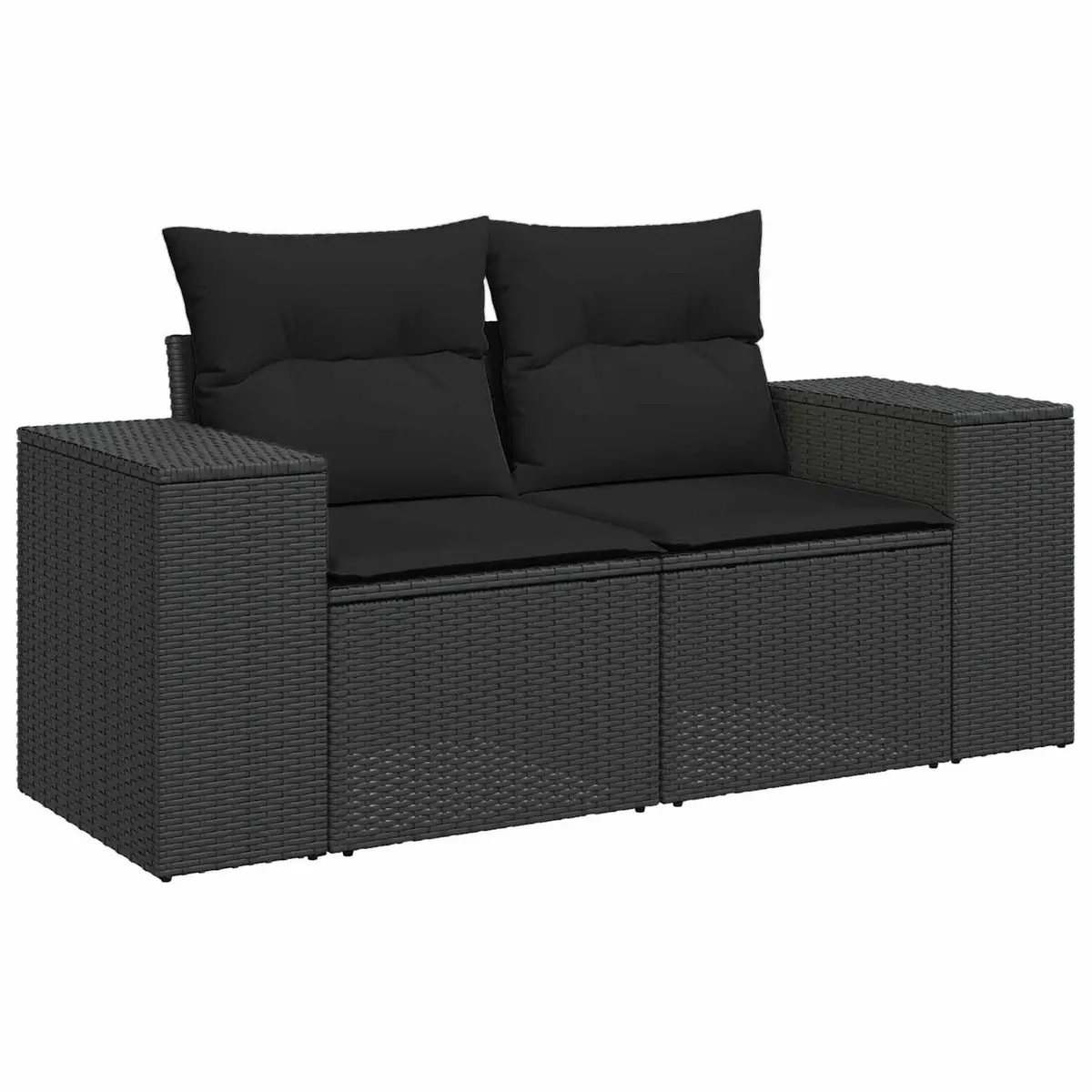 Modular Outdoor Garden Sofa Set 9 Pieces Black Poly Rattan Patio Furniture