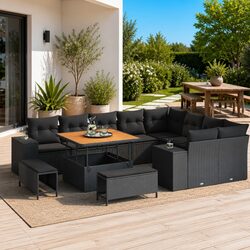 Outdoor Garden Sofa Set 12 pcs Modular Lounge Dining Furniture Black