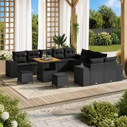 Outdoor Garden Sofa Set Modular 13pcs Black Poly Rattan Furniture Patio Seating