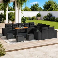 Outdoor Garden Sofa Set 14 Pieces Modular Sectional Patio Furniture Black Rattan