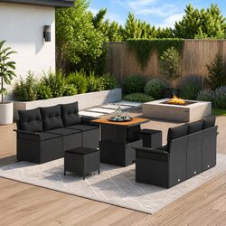 Garden Sofa Set Outdoor Furniture 9 pcs Black Poly Rattan Modular Lounge with