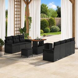 Garden Sofa Set 10 Piece Outdoor Furniture Poly Rattan Black with Cushions