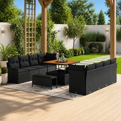 Outdoor Garden Sofa Set 11 Piece Black Poly Rattan Modular Lounge Furniture