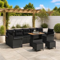Garden Sofa Set 10 Piece Outdoor Furniture Black Poly Rattan Modular Seating