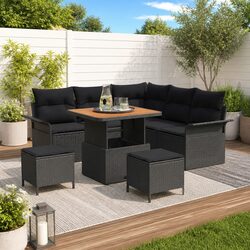 Garden Sofa Set 8 Pieces Black Poly Rattan Outdoor Furniture with Cushion Patio