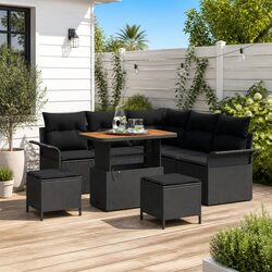 Outdoor Garden Sofa Set 8 Pieces Black Poly Rattan Furniture Patio Lounge