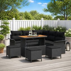 Outdoor Garden Sofa Set 9 Piece Black Poly Rattan Furniture Patio Lounge Dining