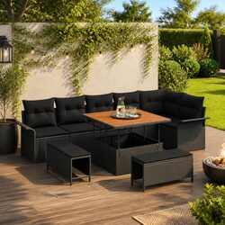 Garden Sofa Set 9 pcs Black Poly Rattan Outdoor Furniture with Cushions Modular