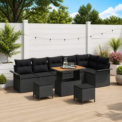 9 Piece Garden Sofa Set Outdoor Furniture Black Poly Rattan Modular Lounge with