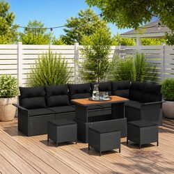 Outdoor Garden Sofa Set 10 Piece Black Poly Rattan Furniture with Cushions