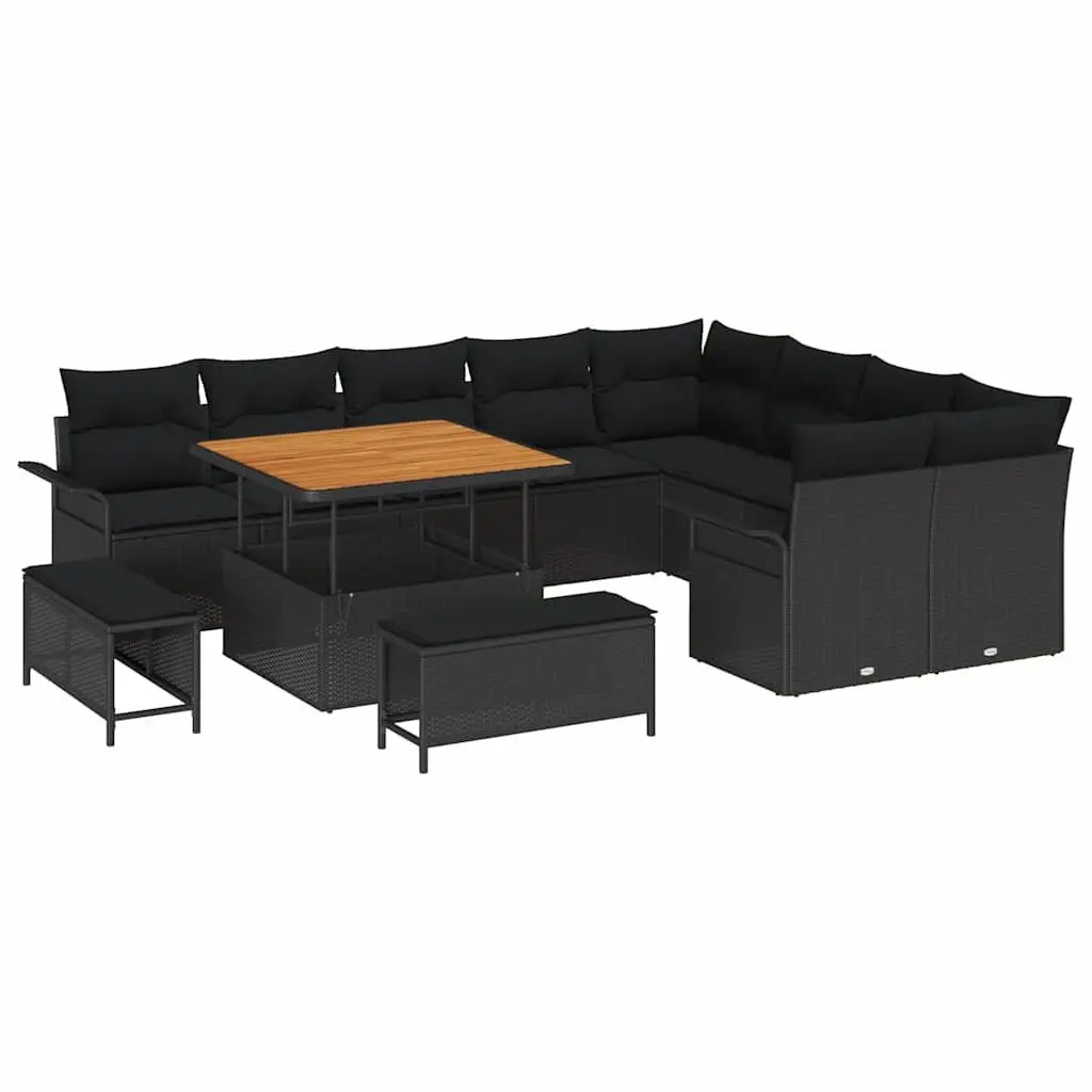 Outdoor Garden Sofa Set Modular Poly Rattan 12 Piece Black with Cushions