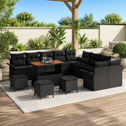Garden Sofa Set 14 Pieces Black Outdoor Furniture Poly Rattan with Cushions