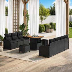 Outdoor Garden Sofa Set 10 Pieces Modular Poly Rattan Lounge with Cushions Black