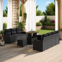 Garden Sofa Set Modular Outdoor Furniture 10 Piece Black Poly Rattan with