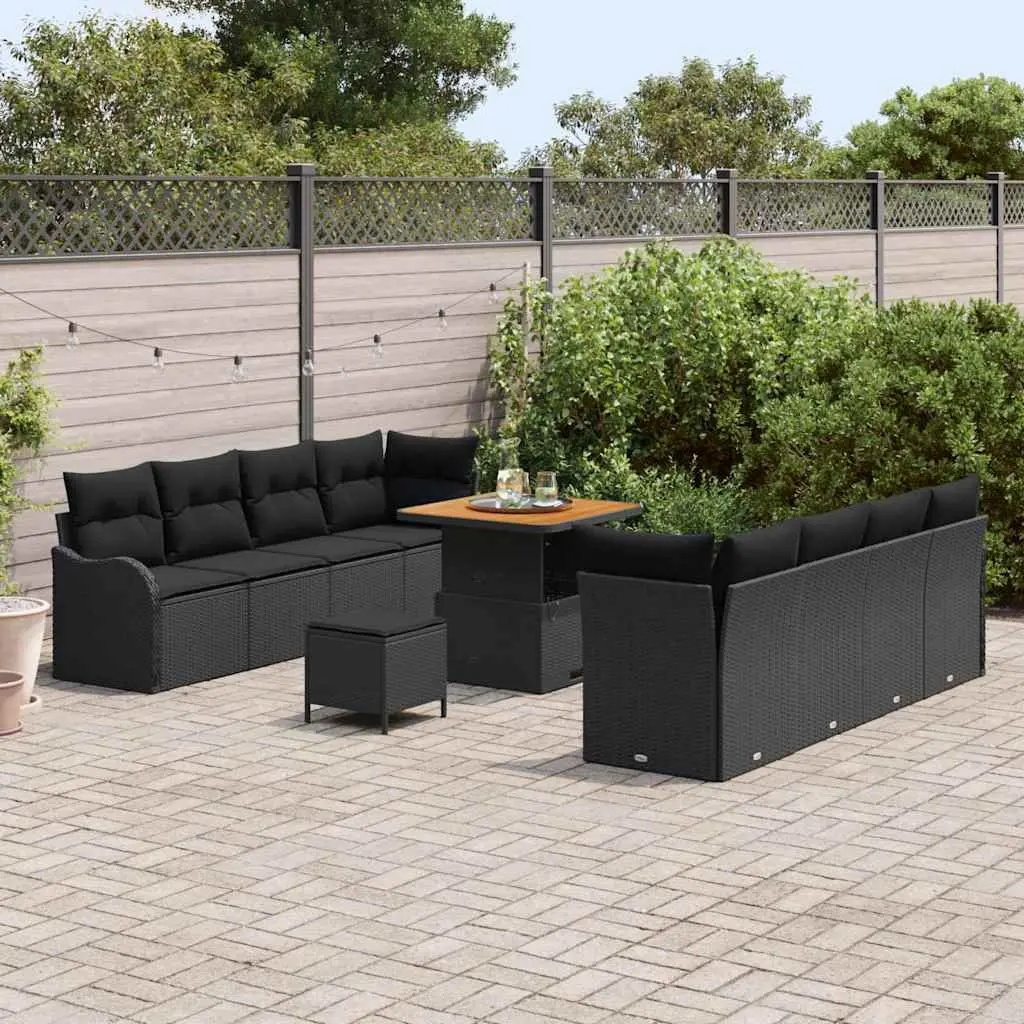 Garden Sofa Set 11 Pieces Outdoor Furniture Black Poly Rattan Modular Lounger