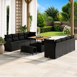 Outdoor Garden Sofa Set 11pcs Modular Patio Furniture Black Poly Rattan with