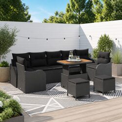 Garden Sofa Set 10 Pieces Black Poly Rattan Outdoor Furniture with Cushions