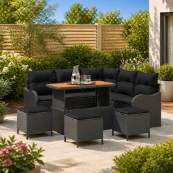 Outdoor Garden Sofa Set 9 Piece Modular Poly Rattan Patio Furniture with
