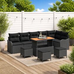 Garden Sofa Set 10 Piece Outdoor Furniture Black Poly Rattan Modular Lounge